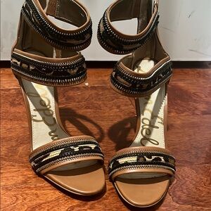 Sam Edelman Tan and Black High Heeled Sandals